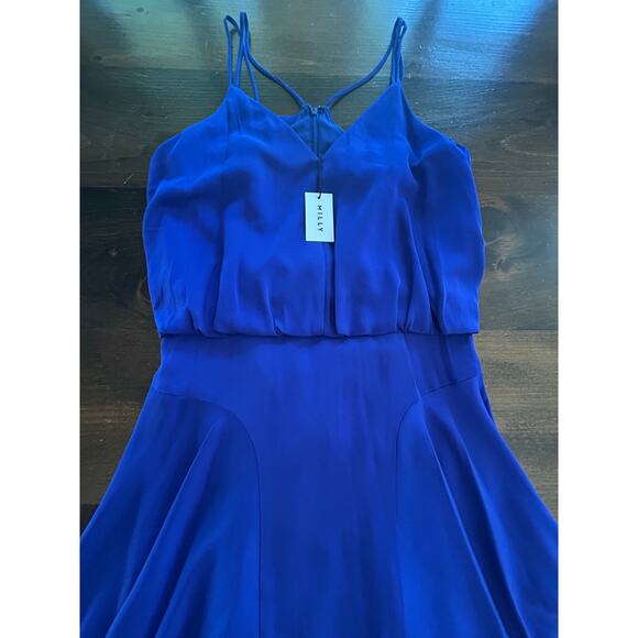 Milly New York Stretch 100% Silk Crepe Tank Dress Cobalt Blue Womens Size 6 New - Picture 9 of 15